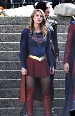 MELISSA BENOIST, CHYLER LEIGH, AMY JACNKSON and ERICA DURANCE on the Set of Supergirl in Vancouver 05/02/2018