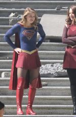 MELISSA BENOIST, CHYLER LEIGH, AMY JACNKSON and ERICA DURANCE on the Set of Supergirl in Vancouver 05/02/2018