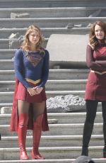 MELISSA BENOIST, CHYLER LEIGH, AMY JACNKSON and ERICA DURANCE on the Set of Supergirl in Vancouver 05/02/2018