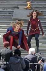 MELISSA BENOIST, CHYLER LEIGH, AMY JACNKSON and ERICA DURANCE on the Set of Supergirl in Vancouver 05/02/2018