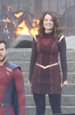 MELISSA BENOIST, CHYLER LEIGH, AMY JACNKSON and ERICA DURANCE on the Set of Supergirl in Vancouver 05/02/2018