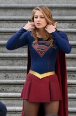 MELISSA BENOIST, CHYLER LEIGH, AMY JACNKSON and ERICA DURANCE on the Set of Supergirl in Vancouver 05/02/2018