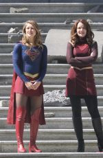 MELISSA BENOIST, CHYLER LEIGH, AMY JACNKSON and ERICA DURANCE on the Set of Supergirl in Vancouver 05/02/2018