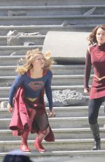 MELISSA BENOIST, CHYLER LEIGH, AMY JACNKSON and ERICA DURANCE on the Set of Supergirl in Vancouver 05/02/2018