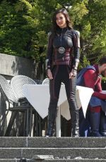 MELISSA BENOIST, CHYLER LEIGH, AMY JACNKSON and ERICA DURANCE on the Set of Supergirl in Vancouver 05/02/2018