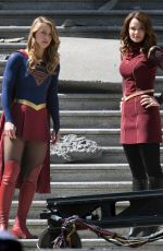 MELISSA BENOIST, CHYLER LEIGH, AMY JACNKSON and ERICA DURANCE on the Set of Supergirl in Vancouver 05/02/2018