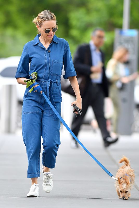 NAOMI WATTS in Blue Jeans Jumper Out with Her Dog in New York 05/22/2018