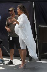 Pregnant EVA LONGORIA on the Set of Extra at Universal Studios in Hollywood 05/08/2018