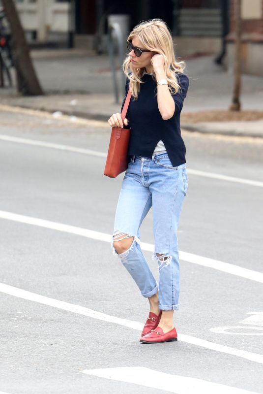 SIENNA MILLER in Ripped Denim Out in New York 05/10/2018