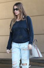 SOFIA VERGARA in Rpped Jeans at a Tanning Salon in Beverly Hills 05/23/2018