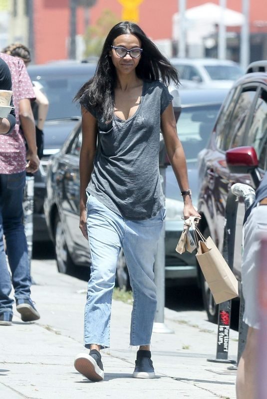 ZOE SALDANA in Jeans Out for Coffee in Los Angeles 05/28/2018
