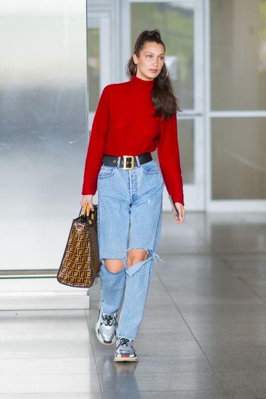 BELLA HADID in Ripped Jeans at JFK Airport in New York 06/02/2018