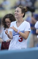 BILLIE LOURD Throws 1st Pitch at Dodger Stadium in Los Angeles 06/15/2018