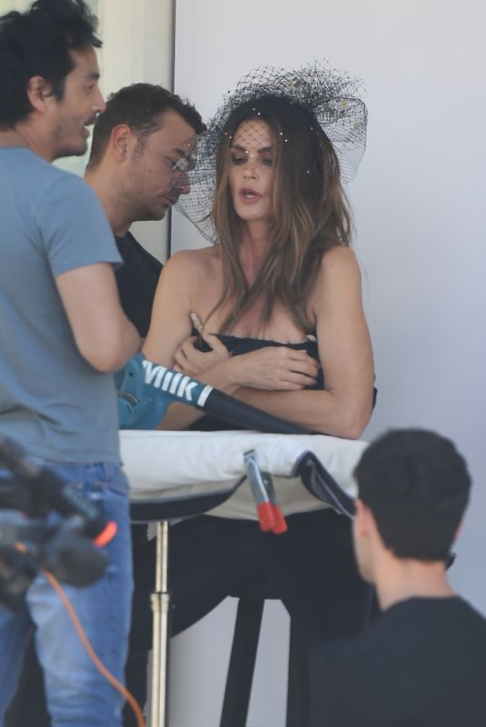 CINDY CRAWFORD on the Set of a Photoshoot in Los Angeles 06/29/2018