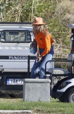 GIGI HADID Arrives in a Helicopter at Mykonos 06/29/2018