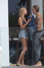 HAILEY BALDWIN and Justin Bieber on His Mansion Balcony in Miami 06/11/2018