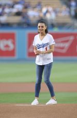 MILA KUNIS Throws Out First Pitch at Colorado Rockies vs Los Angeles Dodgers Game 06/29/2018