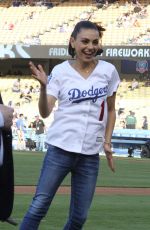 MILA KUNIS Throws Out First Pitch at Colorado Rockies vs Los Angeles Dodgers Game 06/29/2018