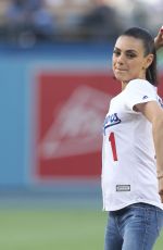 MILA KUNIS Throws Out First Pitch at Colorado Rockies vs Los Angeles Dodgers Game 06/29/2018