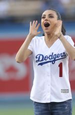 MILA KUNIS Throws Out First Pitch at Colorado Rockies vs Los Angeles Dodgers Game 06/29/2018