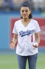 MILA KUNIS Throws Out First Pitch at Colorado Rockies vs Los Angeles Dodgers Game 06/29/2018