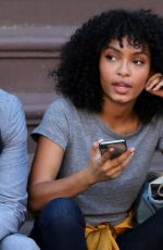 YARA SHAHIDI and Charles Melton on the Set of The Sun is Also a Star in Harlem 06/19/2018