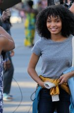 YARA SHAHIDI and Charles Melton on the Set of The Sun is Also a Star in Harlem 06/19/2018