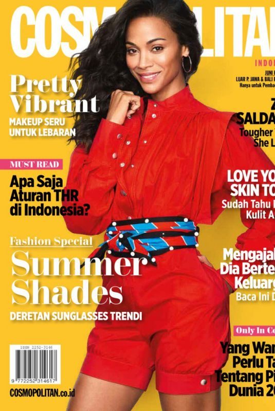ZOE SALDANA on the Cover of Cosmopolitan Magazine, Indonesia June 2018 Issue