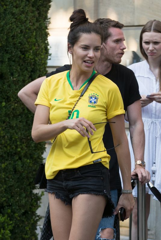 ADRIANA LIMA in Brazil Team Jersey and Shorts Out in Paris 07/02/2018