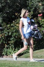 ASHLEY TISDAKE in Denim Shorts Makeup Free Out in Los Angeles 07/12/2018
