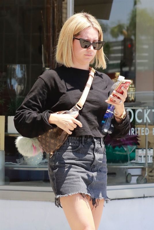 ASHLEY TISDALE in Denim Skirt Leavec Color Camp Manicure Bar in Los Angeles 07/27/2018