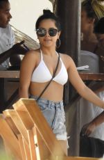 BECKY G in Bikini Top at a Beach Club in Ibiza 07/03/2018