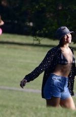 DUA LIPA in Bikini Top at a Park in Primrose Hill 07/15/2018