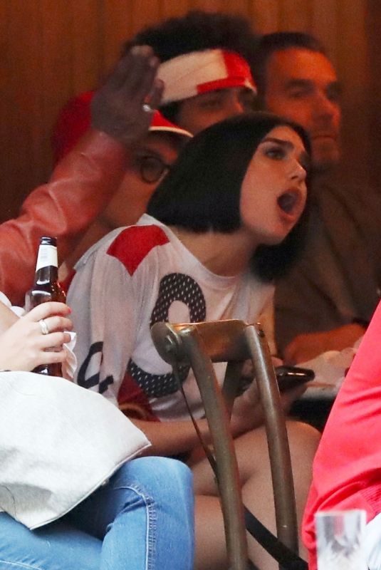 DUA LIPA Watching World Cup Semi-final at Forty Dean in London 07/11/2018