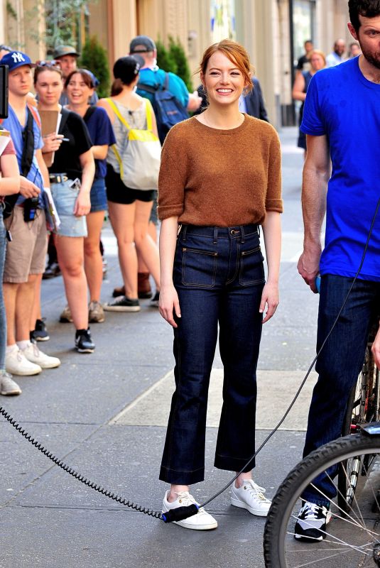 EMMA STONE on the Set of Comedy in New York 07/17/2018