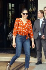 FREIDA PINTO Leaves Four Seasons Hotel George V in Paris 07/02/2018