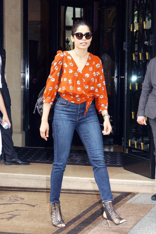 FREIDA PINTO Leaves Four Seasons Hotel George V in Paris 07/02/2018