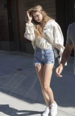 GIGI HADID in Cutoff Jeans Leaves Her Apartment in New York 07/18/2018
