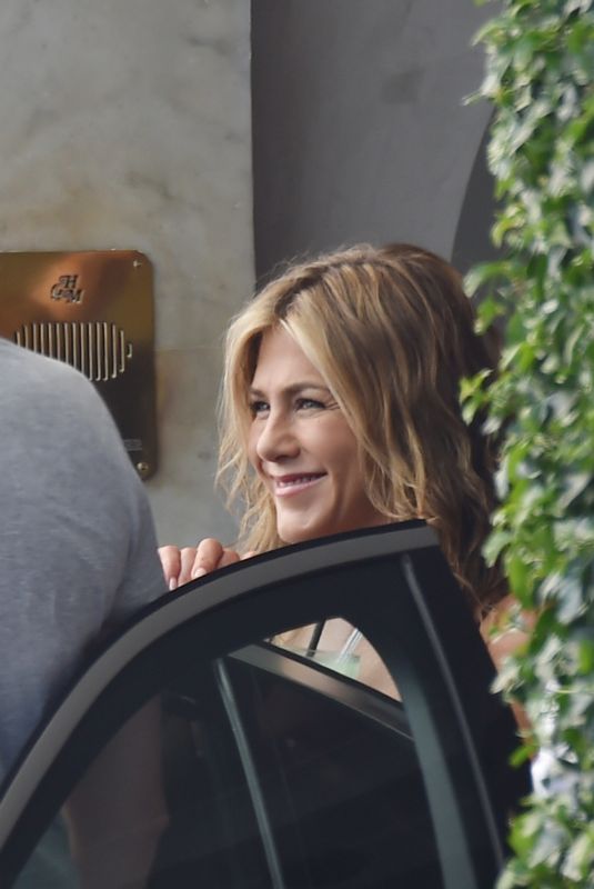 JENNIFER ANISTON Leaves Her Hotel in Santa Margherita Ligure 07/27/2018