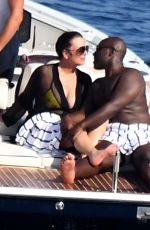 KRIS JENNER and Corey Gamble at a Boat in Positano 07/15/2018