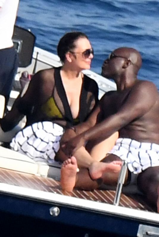 KRIS JENNER and Corey Gamble at a Boat in Positano 07/15/2018