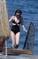 LILY COLLINS inSwimsuit at Hotel Regina Isabella in Ischia Porto 07/15/2018