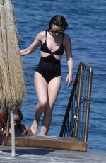 LILY COLLINS inSwimsuit at Hotel Regina Isabella in Ischia Porto 07/15/2018