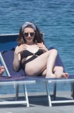 LILY COLLINS inSwimsuit at Hotel Regina Isabella in Ischia Porto 07/15/2018