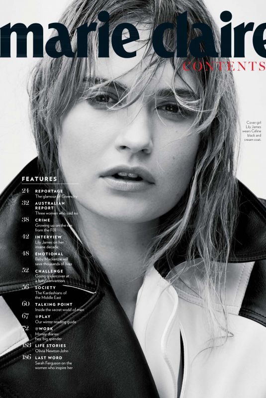 LILY JAMES for Marie Claire, Australia August 2018