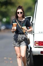 LUCY HALE in Shorts at Starbucks in Studio City 07/19/2018