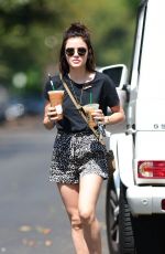 LUCY HALE in Shorts at Starbucks in Studio City 07/19/2018