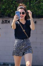 LUCY HALE in Shorts at Starbucks in Studio City 07/19/2018