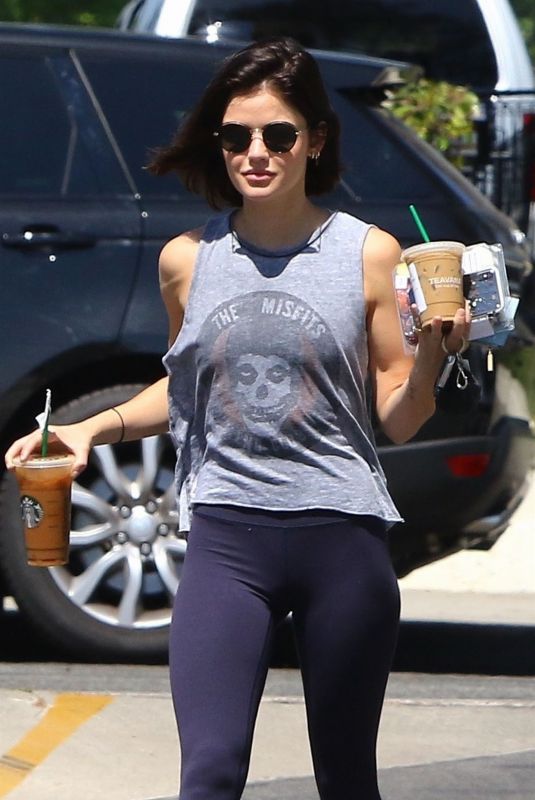 LUCY HALE Out for Iced Coffees in Studio City 07/20/2018