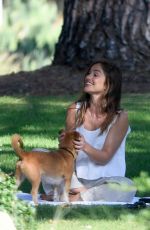 MINKA KELLY with Her Dog at a Park in Beverly Hills 07/17/2018